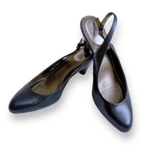 Vintage 90s black leather sling back mules